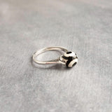 Evil Eye Ring, rhodium plated .925 sterling silver ring, black white gemstone ring, dzi agate ring, spinning spinner ring round stone fidgit - Constant Baubling