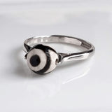 Evil Eye Ring, rhodium plated .925 sterling silver ring, black white gemstone ring, dzi agate ring, spinning spinner ring round stone fidgit - Constant Baubling