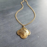 Gold Clover Pendant Necklace, large clover necklace, lucky necklace, 4 leaf clover, 4 lobe pendant ornate necklace St Patrick's Day necklace - Constant Baubling