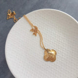 Gold Clover Pendant Necklace, large clover necklace, lucky necklace, 4 leaf clover, 4 lobe pendant ornate necklace St Patrick's Day necklace - Constant Baubling