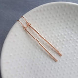 Rose Gold Stick Earrings, long thin bar earring, line earring, rose gold bar earring, long thin cylinder earring, long tube earring, modern - Constant Baubling
