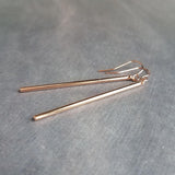 Rose Gold Stick Earrings, long thin bar earring, line earring, rose gold bar earring, long thin cylinder earring, long tube earring, modern - Constant Baubling