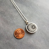 Mandala Necklace, black white pendant necklace, yoga pendant, silver mandala necklace, silver chain round pendant necklace filigree necklace - Constant Baubling