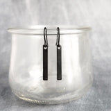 Short Black Bar Earrings, 1.3 inch small earring, minimalist, narrow black earring, thin earring, matte black earrings, flat rectangle - Constant Baubling