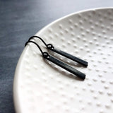 Short Black Bar Earrings, 1.3 inch small earring, minimalist, narrow black earring, thin earring, matte black earrings, flat rectangle - Constant Baubling