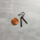 Short Black Bar Earrings, 1.3 inch small earring, minimalist, narrow black earring, thin earring, matte black earrings, flat rectangle - Constant Baubling