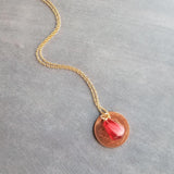 Red Pomegranate Seed Necklace, small light red pendant, thin delicate chain, seed fruit necklace, fertility necklace, pomegranate seed charm - Constant Baubling