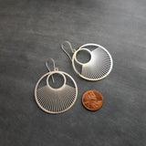 Large Silver Spokes Earrings, large silver circle earrings, statement earrings, large earrings, sun ray earring, big round lightweight - Constant Baubling