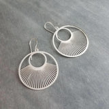 Large Silver Spokes Earrings, large silver circle earrings, statement earrings, large earrings, sun ray earring, big round lightweight - Constant Baubling