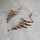 Copper Fishbone Earrings, antique copper chandelier, long copper earrings, 3 inch, hammered copper earrings, fish bone earring, statement - Constant Baubling