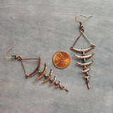 Copper Fishbone Earrings, antique copper chandelier, long copper earrings, 3 inch, hammered copper earrings, fish bone earring, statement - Constant Baubling