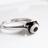 Evil Eye Ring, rhodium plated .925 sterling silver ring, black white gemstone ring, dzi agate ring, spinning spinner ring round stone fidgit - Constant Baubling