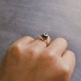 Evil Eye Ring, rhodium plated .925 sterling silver ring, black white gemstone ring, dzi agate ring, spinning spinner ring round stone fidgit - Constant Baubling