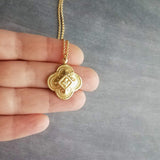 Gold Clover Pendant Necklace, large clover necklace, lucky necklace, 4 leaf clover, 4 lobe pendant ornate necklace St Patrick's Day necklace - Constant Baubling