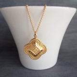 Gold Clover Pendant Necklace, large clover necklace, lucky necklace, 4 leaf clover, 4 lobe pendant ornate necklace St Patrick's Day necklace - Constant Baubling