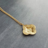 Gold Clover Pendant Necklace, large clover necklace, lucky necklace, 4 leaf clover, 4 lobe pendant ornate necklace St Patrick's Day necklace - Constant Baubling