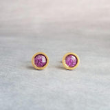 Purple Rose Gold Stud Earrings, purple fuchsia stud earring, purple earrings, little rose gold earring, purple stud, glitter stainless steel - Constant Baubling