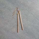 Rose Gold Stick Earrings, long thin bar earring, line earring, rose gold bar earring, long thin cylinder earring, long tube earring, modern - Constant Baubling