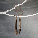 Long Boho Earrings, long copper earring, open circle earrings, 4 inch earrings, extra long earring, tribal dangles, antique copper earrings - Constant Baubling