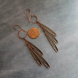 Long Boho Earrings, long copper earring, open circle earrings, 4 inch earrings, extra long earring, tribal dangles, antique copper earrings - Constant Baubling