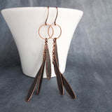 Long Boho Earrings, long copper earring, open circle earrings, 4 inch earrings, extra long earring, tribal dangles, antique copper earrings - Constant Baubling