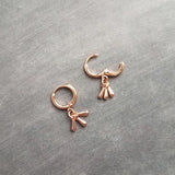 Rose Gold Drop Earrings, little teardrop earring, rose gold tear drop earring, 3 drop earring, dainty rose gold, small rose gold huggie hoop - Constant Baubling