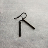Short Black Bar Earrings, 1.3 inch small earring, minimalist, narrow black earring, thin earring, matte black earrings, flat rectangle - Constant Baubling
