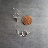 Small Silver Dangle Earrings, silver ring earring, little silver earring, antique silver, simple silver boho earring, rustic silver circle - Constant Baubling