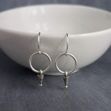Small Silver Dangle Earrings, silver ring earring, little silver earring, antique silver, simple silver boho earring, rustic silver circle - Constant Baubling