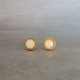 White Black Stud Earrings, milky white stud earrings, milky white earrings, matte black earring, iridescent white, opal white round sparkle - Constant Baubling