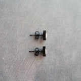 White Black Stud Earrings, milky white stud earrings, milky white earrings, matte black earring, iridescent white, opal white round sparkle - Constant Baubling