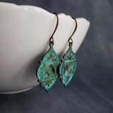 Green Patina Earring, rustic earrings, medallion earrings, bronze earring, Moroccan earring, Arabesque earring, unique earring, boho earring - Constant Baubling