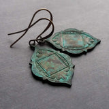 Green Patina Earring, rustic earrings, medallion earrings, bronze earring, Moroccan earring, Arabesque earring, unique earring, boho earring - Constant Baubling
