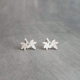 Matte Silver Branch Earrings, small silver stud earrings, tiny branch earring, leaf stud, sterling silver post, tree earrings, branch studs - Constant Baubling