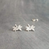 Matte Silver Branch Earrings, small silver stud earrings, tiny branch earring, leaf stud, sterling silver post, tree earrings, branch studs - Constant Baubling
