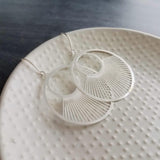 Large Silver Spokes Earrings, large silver circle earrings, statement earrings, large earrings, sun ray earring, big round lightweight - Constant Baubling