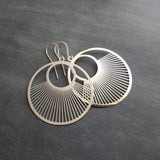 Large Silver Spokes Earrings, large silver circle earrings, statement earrings, large earrings, sun ray earring, big round lightweight - Constant Baubling