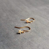 Minimalist Star Earrings, tiny gold star earring, gold star dangle earring, small gold star earrings, mini star earring wishing star earring - Constant Baubling