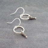 Small Silver Dangle Earrings, silver ring earring, little silver earring, antique silver, simple silver boho earring, rustic silver circle - Constant Baubling