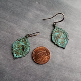 Green Patina Earring, rustic earrings, medallion earrings, bronze earring, Moroccan earring, Arabesque earring, unique earring, boho earring - Constant Baubling