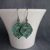 Green Patina Earring, rustic earrings, medallion earrings, bronze earring, Moroccan earring, Arabesque earring, unique earring, boho earring - Constant Baubling