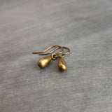 Antique Brass Drop Earrings, small drop earrings, simple teardrop earring, little bronze drop earring, rustic dangle earring, dainty earring - Constant Baubling