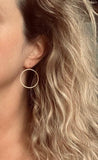 Gold Circle Earrings, simple circle earrings, thin circle earring, gold hoop earring, 14K solid gold hooks opt, thin round wire gold earring - Constant Baubling