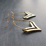 Gold Arrow Earrings, chevron earring, gold chevron, arrow dangle, chevron dangle earring, brass spear earring, 2" earring gold spear earring - Constant Baubling