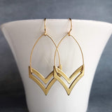 Gold Arrow Earrings, chevron earring, gold chevron, arrow dangle, chevron dangle earring, brass spear earring, 2" earring gold spear earring - Constant Baubling
