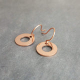 Copper Washer Earrings, donut earring, copper circle earring, small round copper earring, rose gold circle earring simple copper flat copper - Constant Baubling