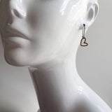 Simple Gold Heart Earrings, matte black kidney hook, asymmetrical heart earring, Valentine's Day earring, galentine gift, gold heart outline - Constant Baubling