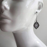 Moroccan Trellis Earrings - antique silver finish thick fanciful medallions on long stainless steel hypoallergenic latching kidney hooks - Constant Baubling