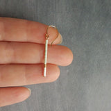 Gold Mint Earrings, very thin 14K gold fill earring, beaded color block earring, gold stick earring, minimalist earring, tiny bead earring - Constant Baubling