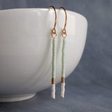 Gold Mint Earrings, very thin 14K gold fill earring, beaded color block earring, gold stick earring, minimalist earring, tiny bead earring - Constant Baubling
